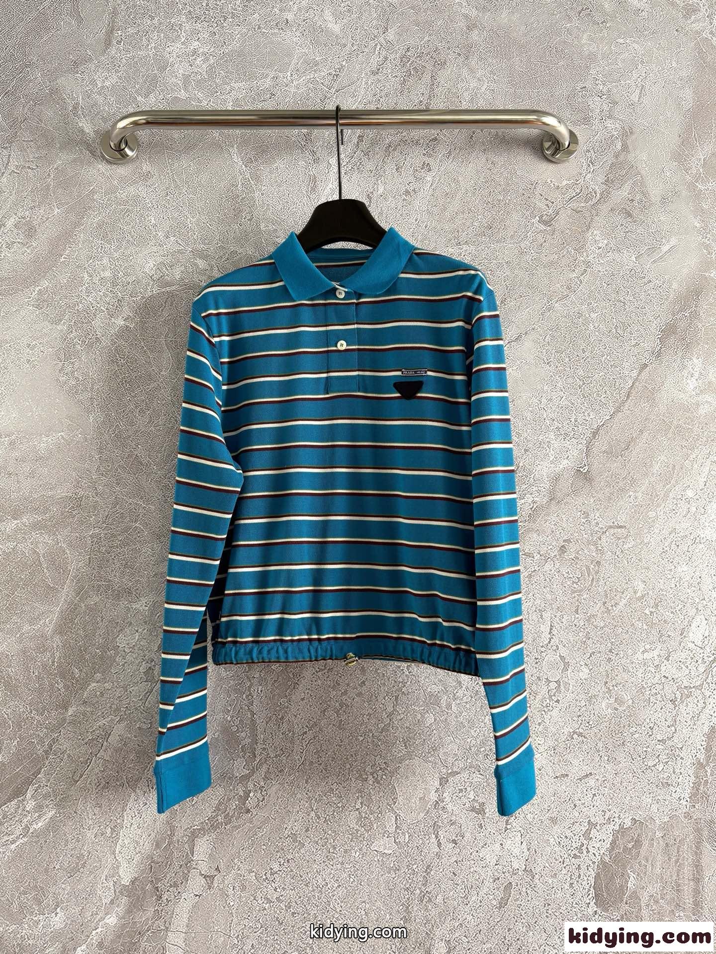 カジュアル ストライプピケ ポロシャツ プラダ Tシャツ コピー 長袖Tシャツ-2