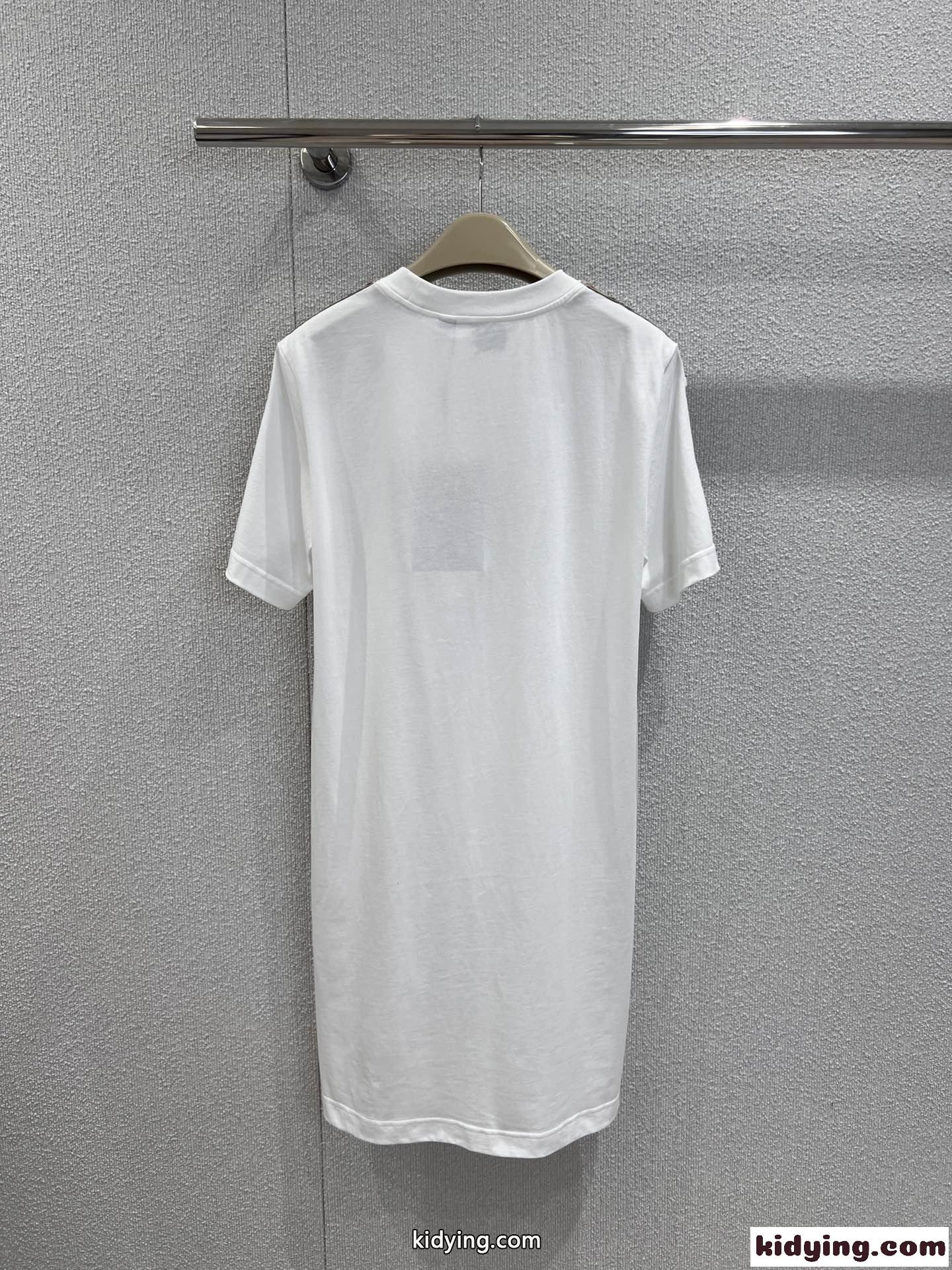 チェックトリム コットン Tシャツドレス バーバリー ワンピース コピー ホワイト-2