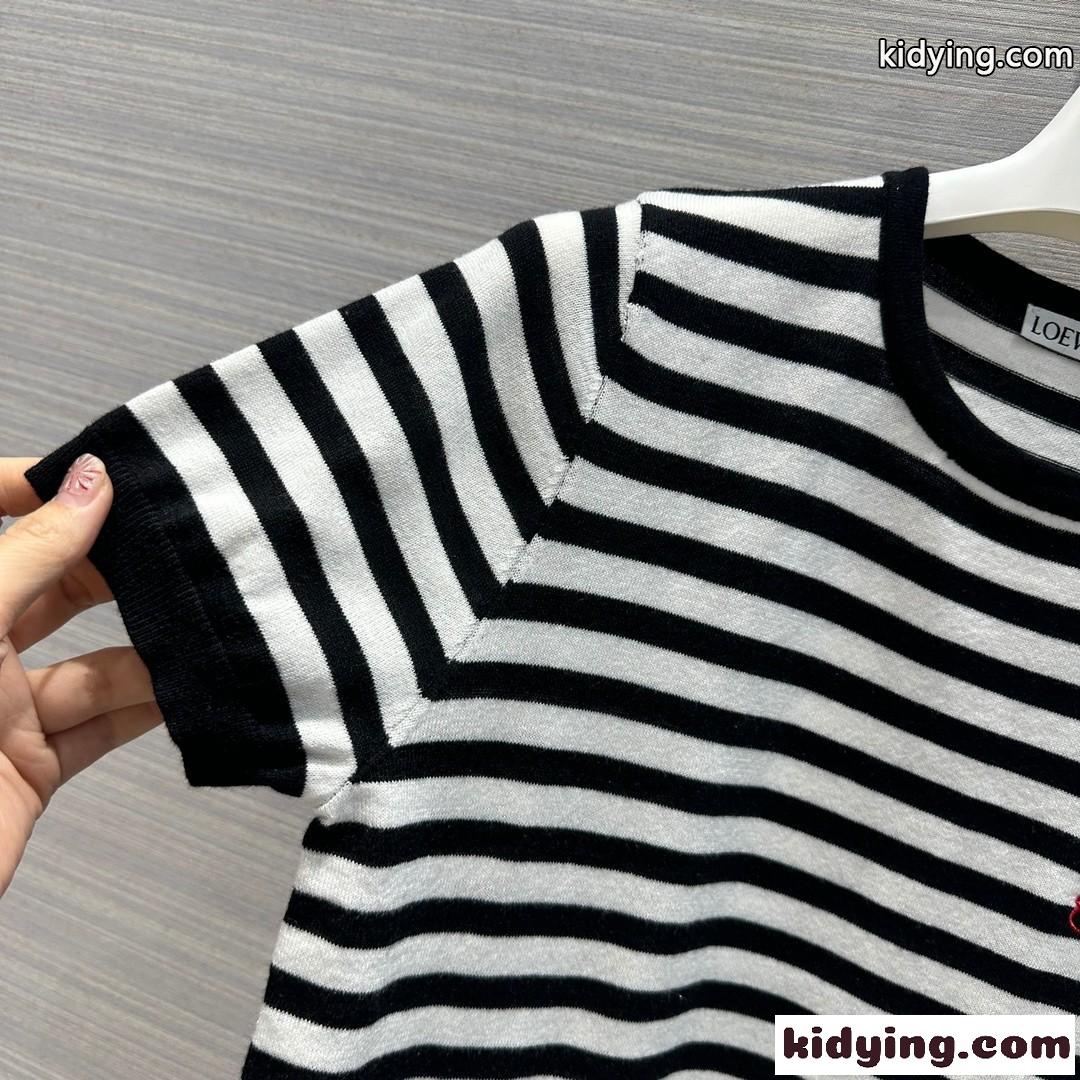 カジュアル 定番 ストライプ ウール ニット ロエベ Tシャツ コピー ショートスリーブ-0