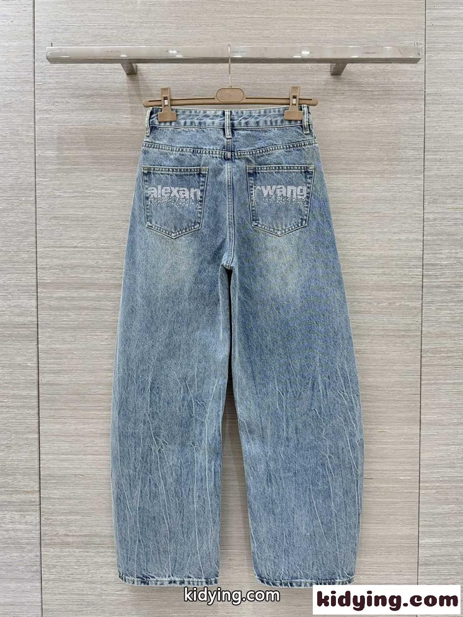 アレキサンダーワング ジーンズ 偽物 おしゃれ ラインストーンロゴ デニムパンツ-2