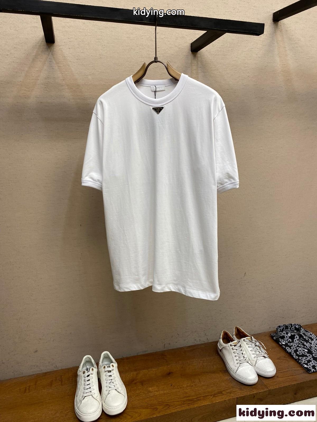 ベーシック 人気 ロゴ クルーネック プラダ Tシャツ コピー 半袖Tシャツ ホワイト-0