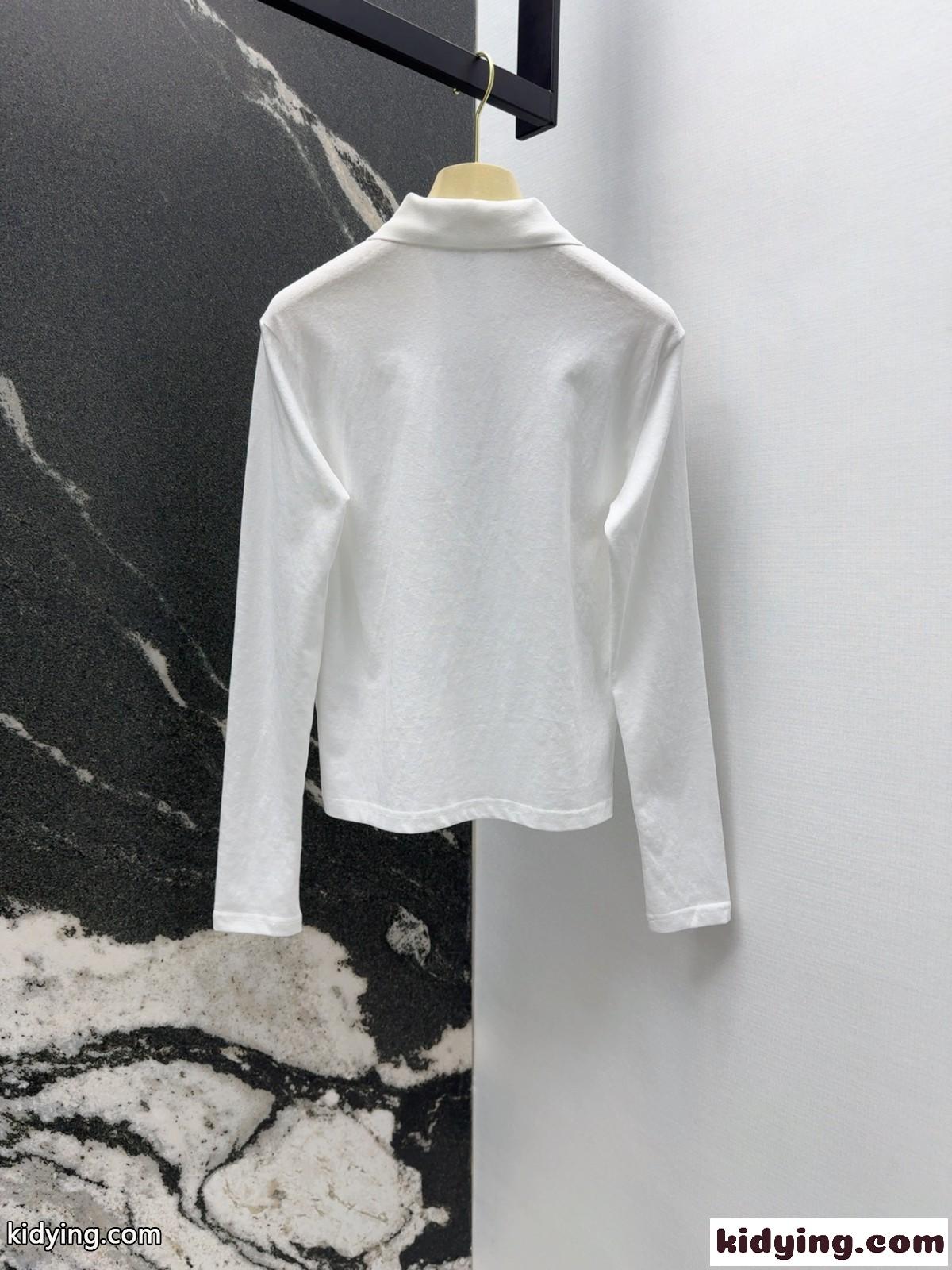 カジュアル ロゴパッチ 長袖 ポロシャツ ミュウミュウ Tシャツ コピー ホワイト-3