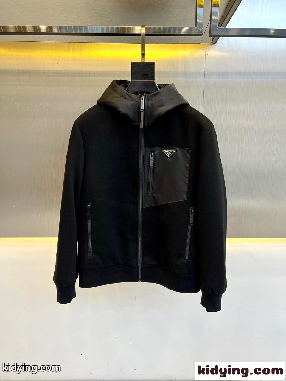 カジュアル 上品 切り替え プラダ ジャケット 偽物 メンズ 秋冬 中綿入り-1