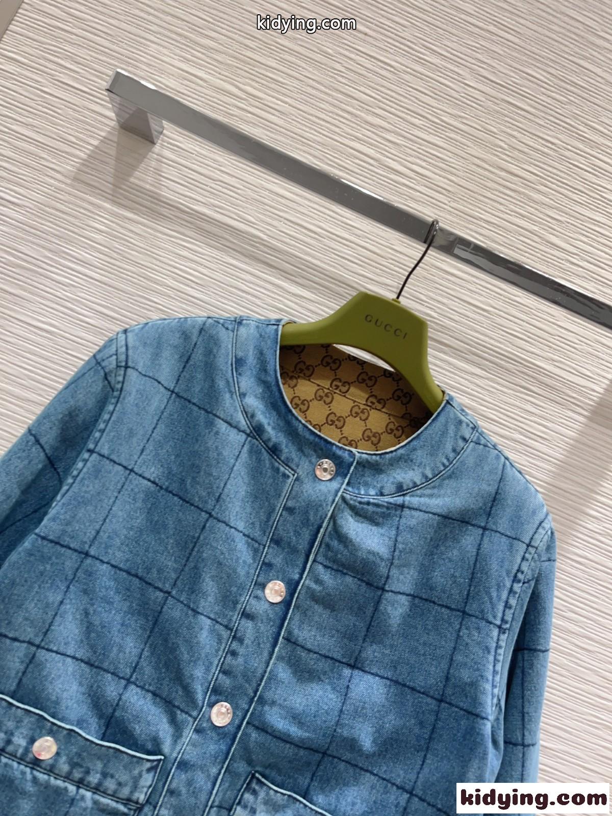 リバーシブル デニムジャケット グッチ ジャケット 偽物 レディース ノーカラー-1