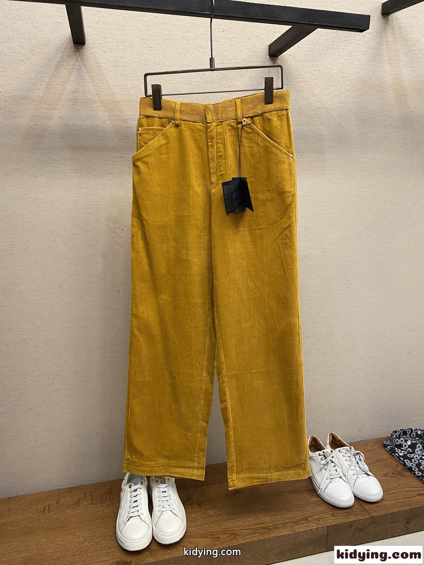 クラシック カジュアル コーデュロイ パンツ プラダ パンツ コピー イエロー-0