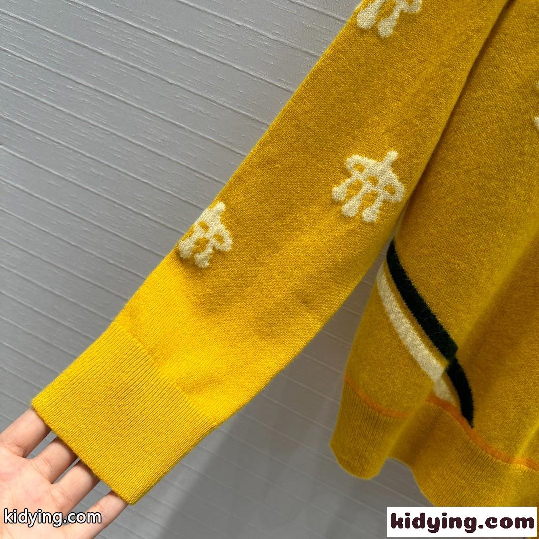 馬銜 刺繍入り ウール＆カシミヤ ニット エルメス セーター コピー イエロー-0