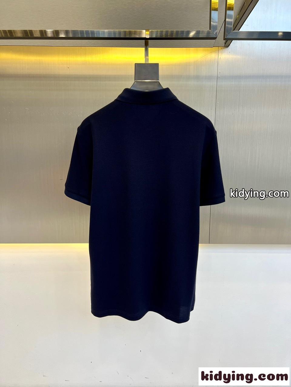 シンプル カジュアル 半袖 ポロシャツ プラダ Tシャツ 偽物 ネイビー-3