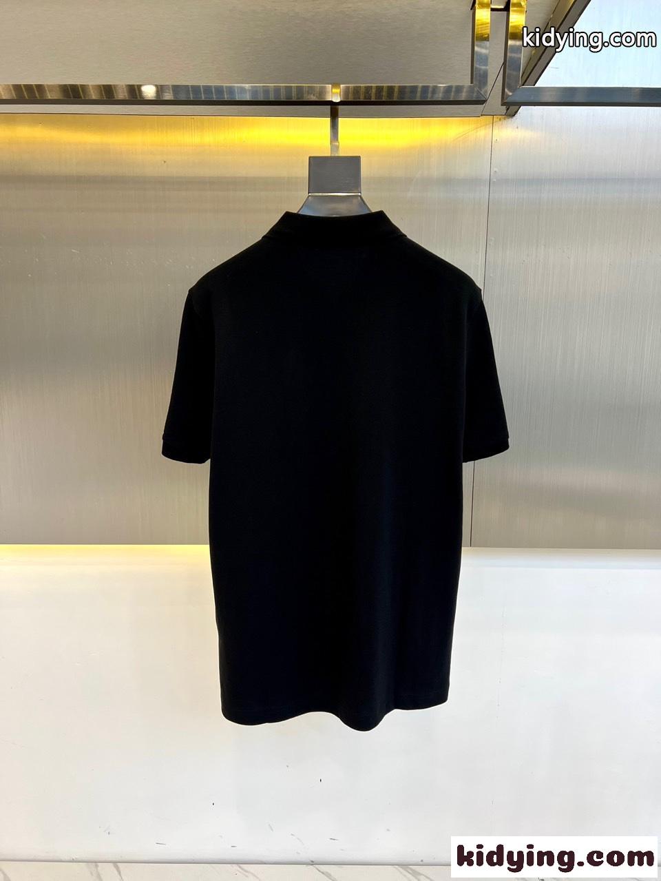 カジュアル ハーフジップ 半袖 ポロシャツ プラダ Tシャツ コピー ブラック-4