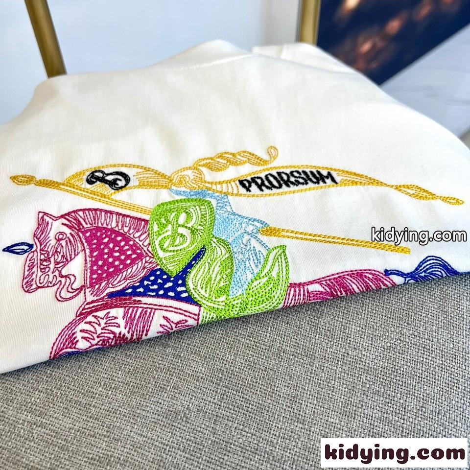 マルチカラー ロゴ刺繍 クルーネック バーバリー 半袖Tシャツ コピー ホワイト-2