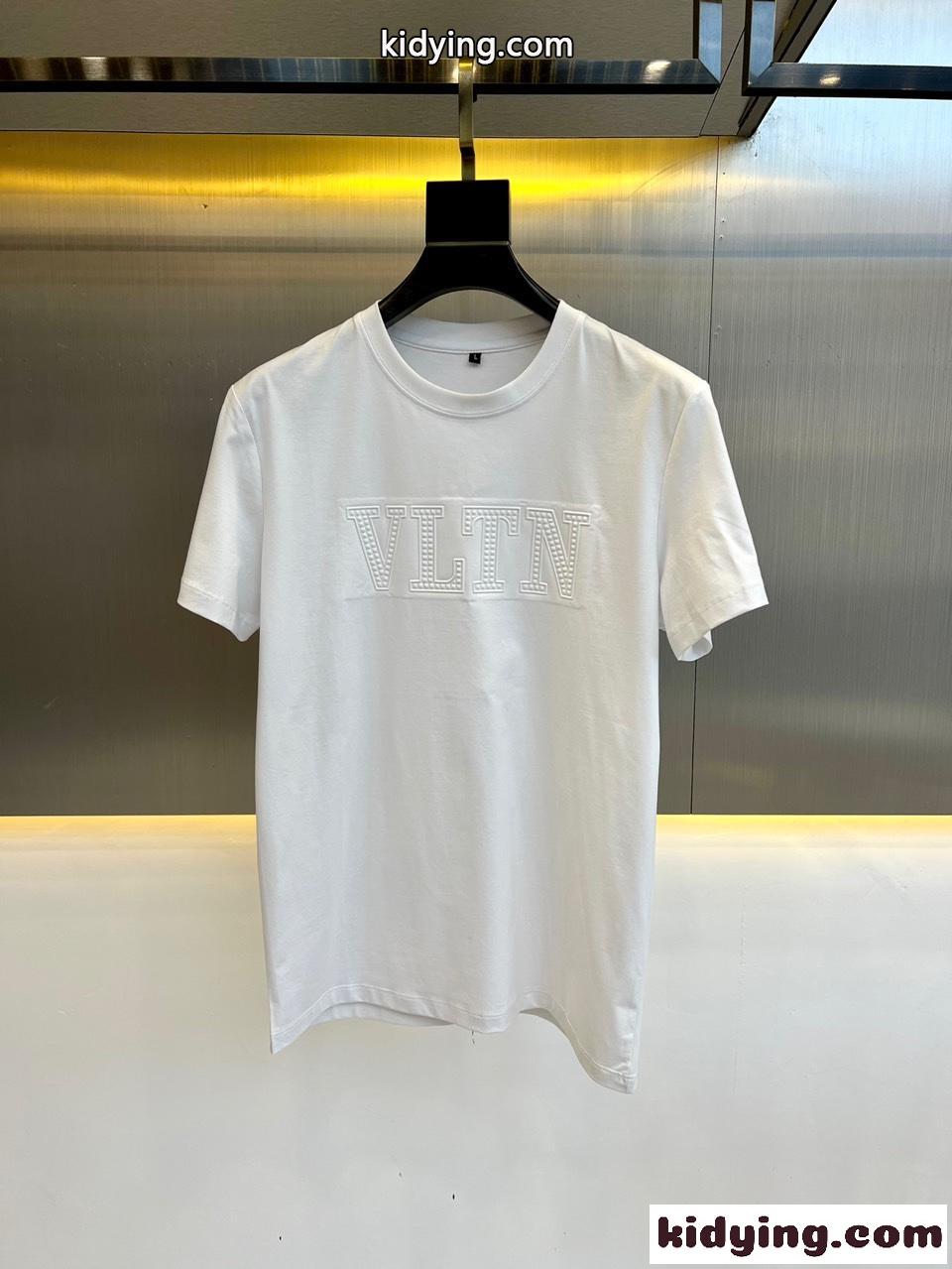 シンプル VLTN クルーネック コットン 半袖Tシャツ ヴァレンティノ Tシャツ コピー ホワイト-0