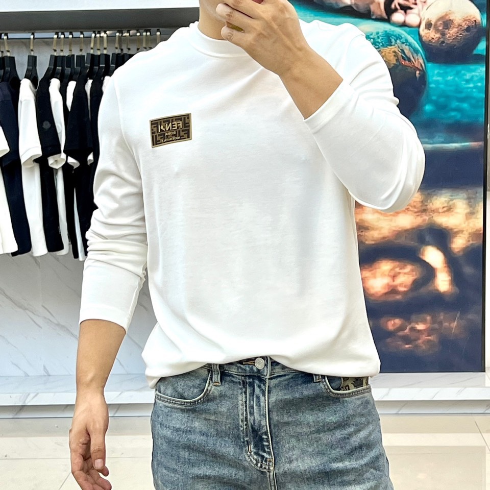 ベーシック 合わせやすい クルーネック 長袖Tシャツ フェンディ Tシャツ コピー ホワイト-1