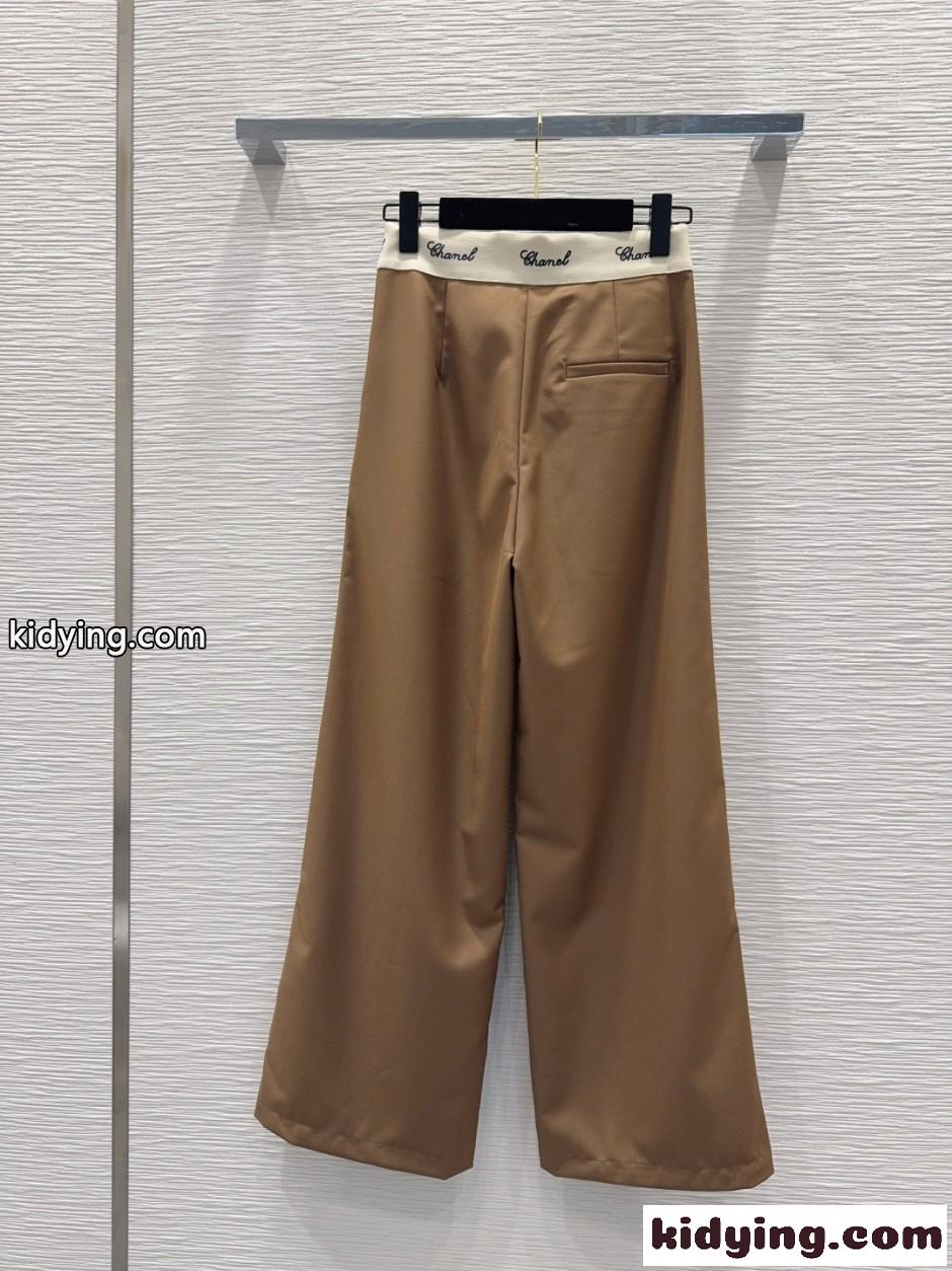 ロゴウエスト ワイドレッグパンツ シャネル スラックス コピー キャメル-5
