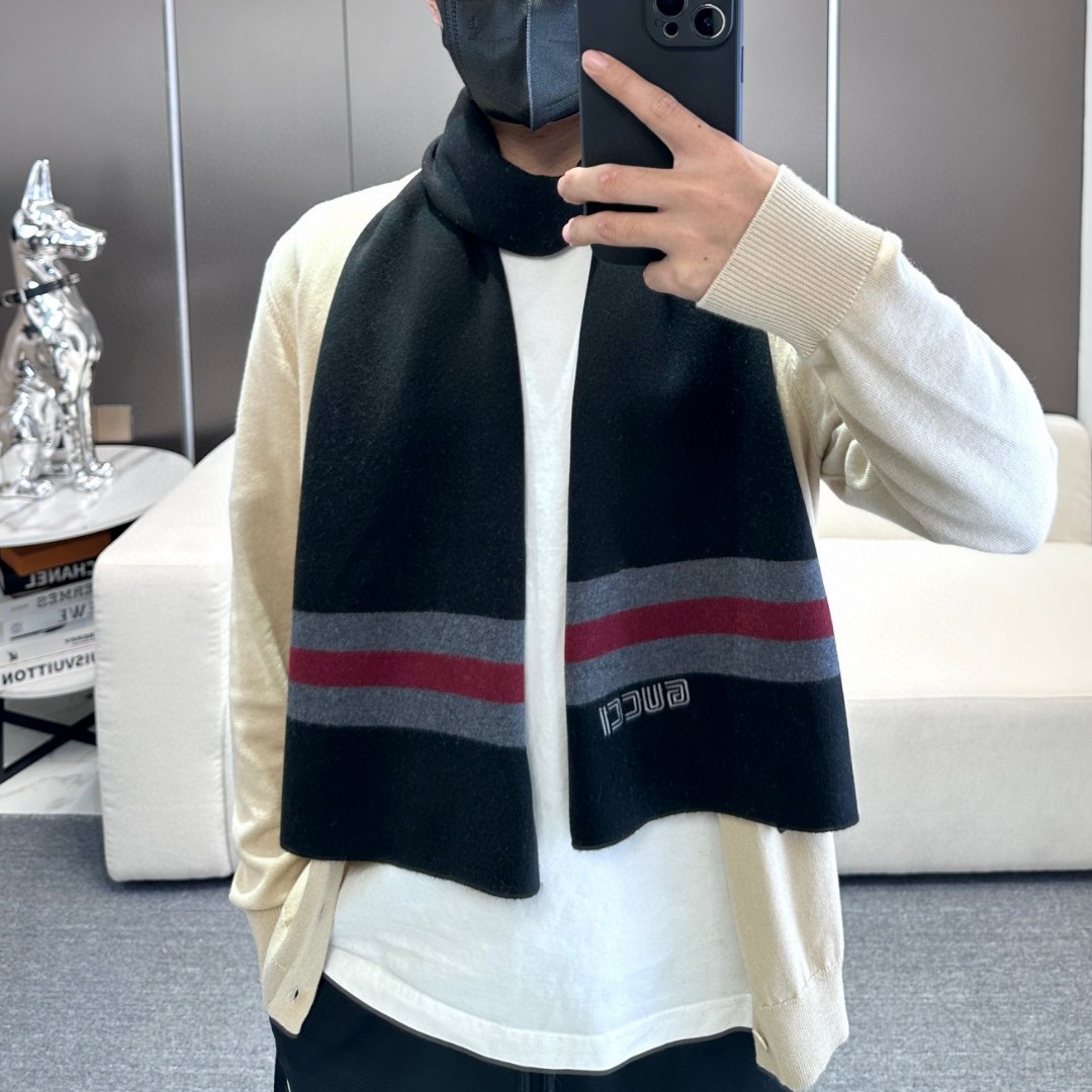 人気 グッチ スカーフ コピー おしゃれ カシミヤ ニットマフラー ブラック-0