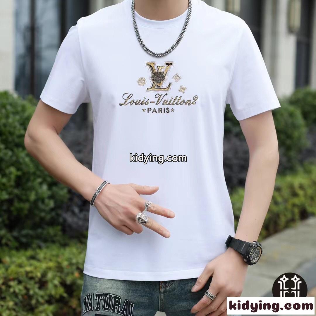 定番 柔らかい クールネック 春夏 新作 半袖 通気性 着心地いい ルイ・ヴィトン Tシャツ コピー-1