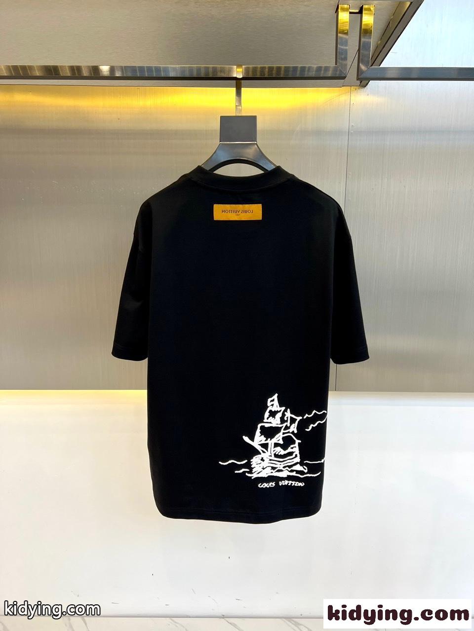 定番 お洒落 ロゴ 半袖Tシャツ ルイ・ヴィトン Tシャツ コピー コットン ブラック-3