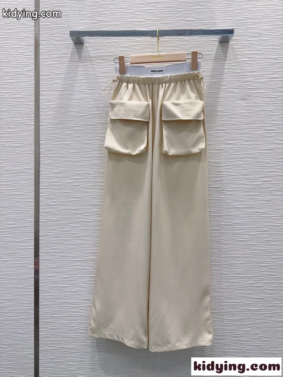 ロゴウエスト カーゴパンツ ミュウミュウ パンツ コピー ベージュ-0