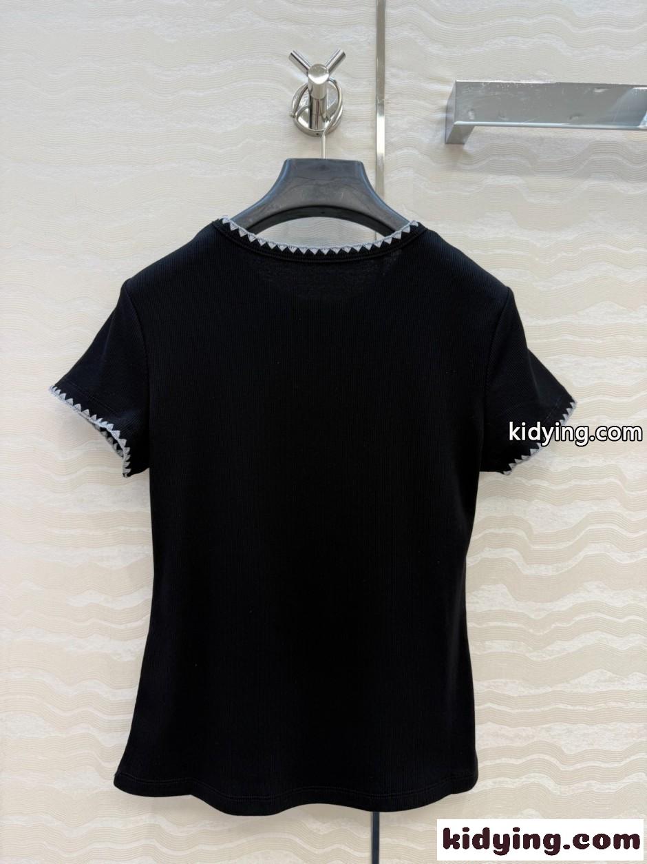 大人可愛い 洗練された リブTシャツ ミュウミュウ Tシャツ コピー ブラック-4