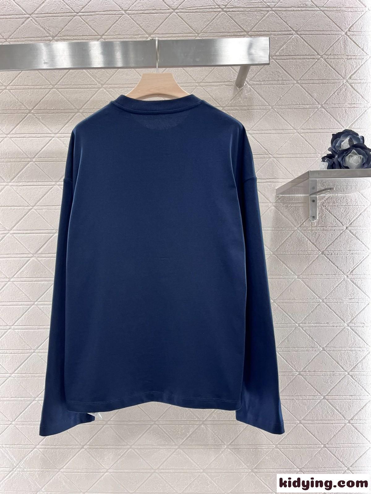 カジュアル 可愛い コットン 長袖Tシャツ ロエベ Tシャツ コピー ネイビー-2