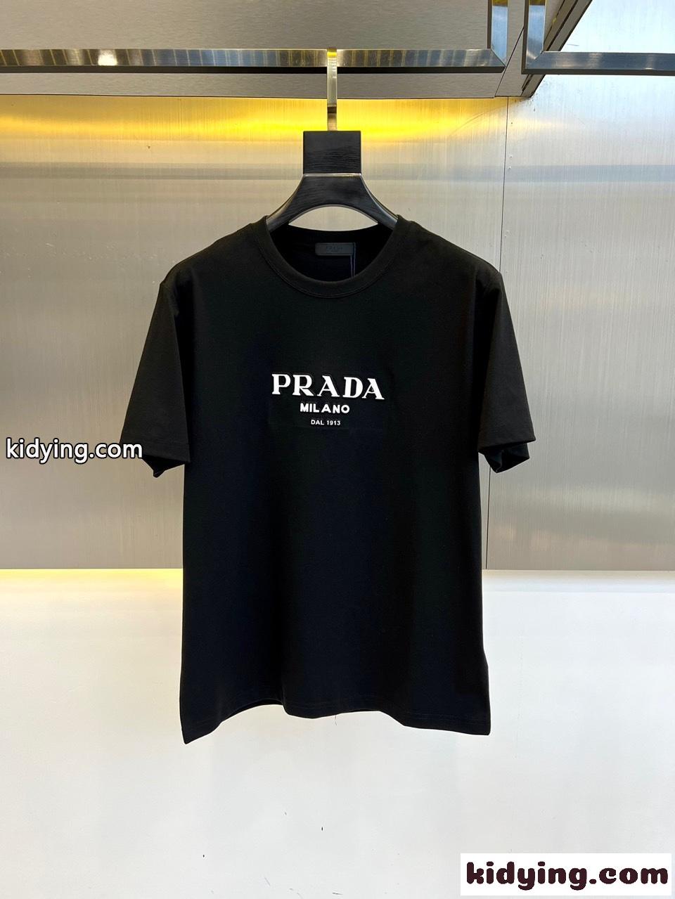 ベーシック ロゴ入り クルーネック Tシャツ プラダ 半袖Tシャツ コピー ブラック-0