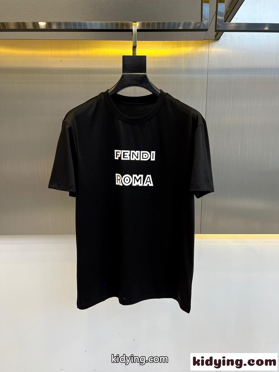 カジュアル シルケット コットン フェンディ 半袖Tシャツ コピー ブラック-0