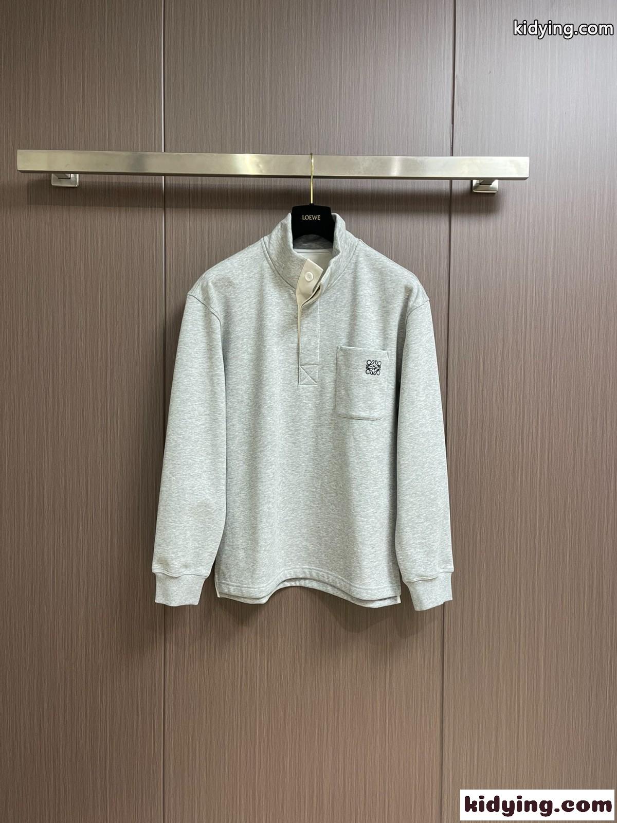 裏起毛 コットン ハーフボタン スウェットシャツ ロエベ Tシャツ コピー グレー-0
