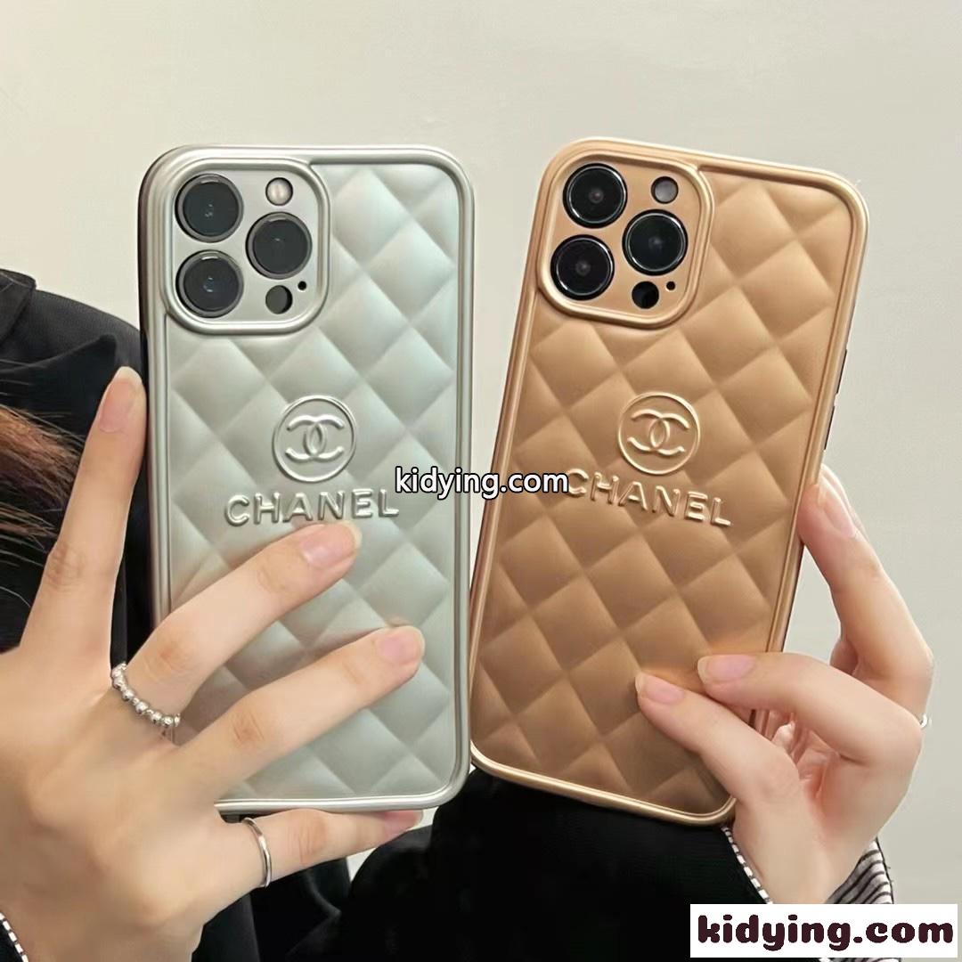 シンプル 無地 キルティング  スマホケース シャネル アイフォンケース コピー シルバー ゴールド-0