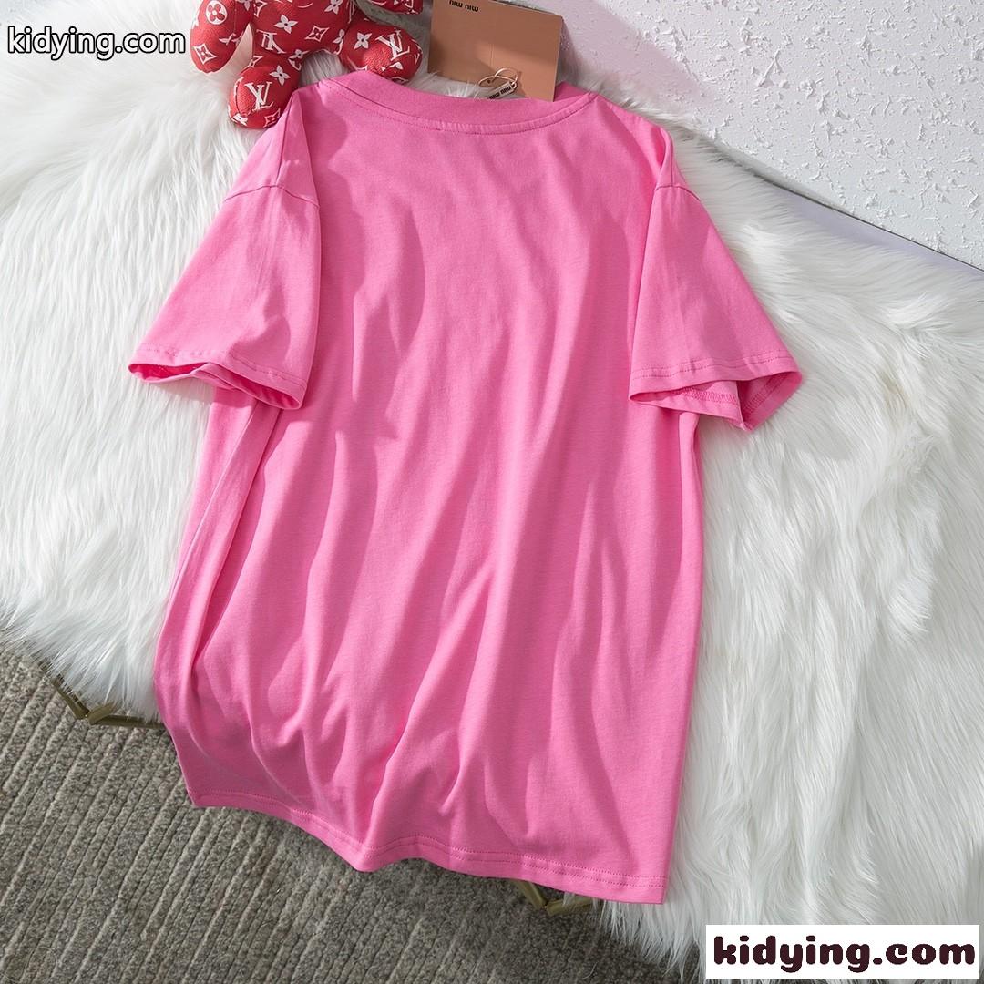 人気 ゆったり 体型カバー 可愛い プリント ミュウミュウ 半袖tシャツ コピー コットン 着心地いい ラウンドネック-3