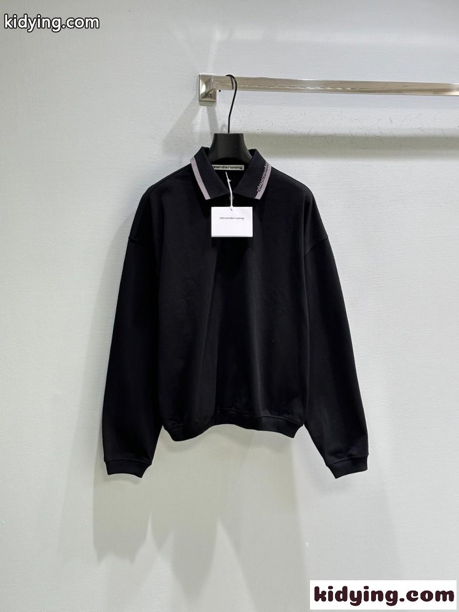 上品 洗練された コットン 長袖 ポロシャツ アレキサンダーワング Tシャツ コピー ブラック-0