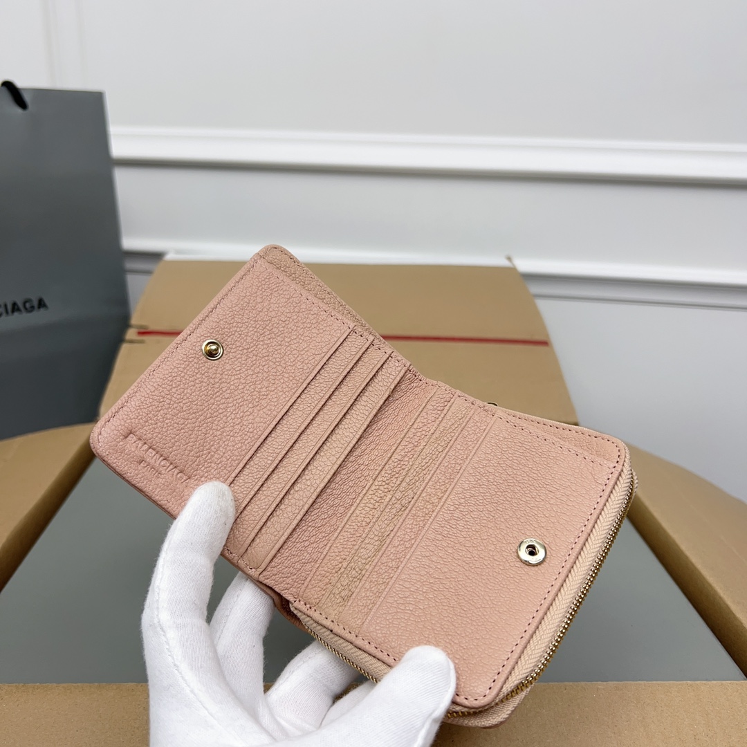 カジュアル グレインレザー コンパクトウォレット バレンシアガ 財布 コピー 二つ折り財布 ローズピンク-4