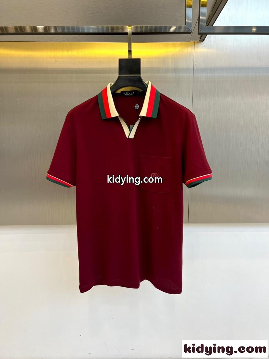 洗練された カジュアル スキッパーポロシャツ グッチ Tシャツ 偽物 ボルドー-0