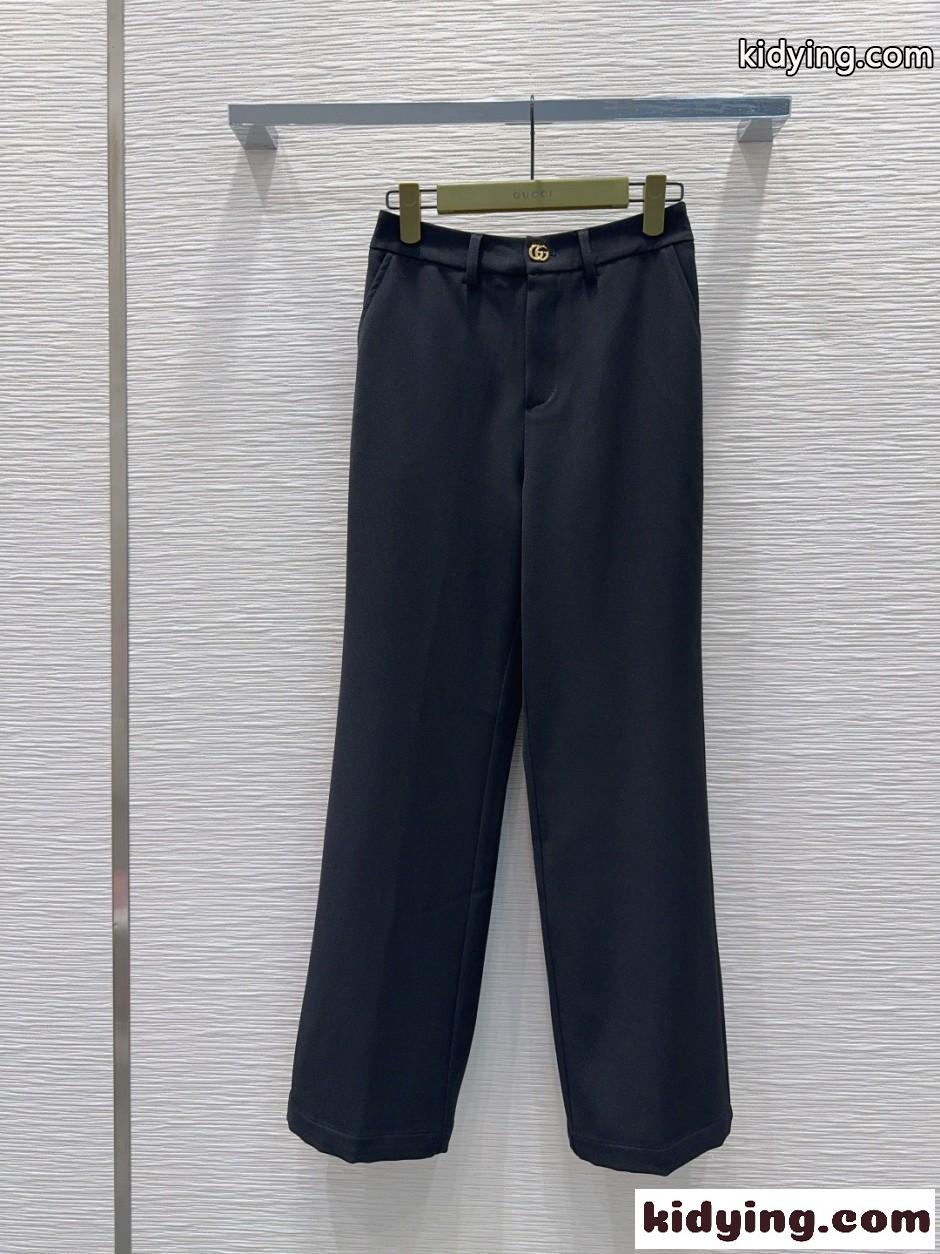 洗練された ダブルGボタン付き トラウザーズ グッチ スラックス コピー ブラック-2