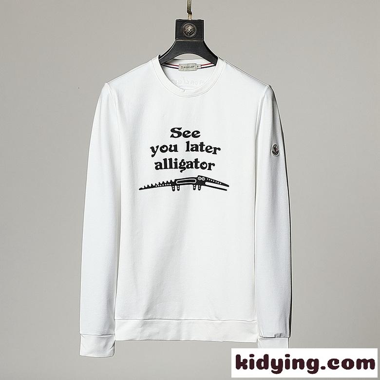 定番 英字 プリント カジュアル オシャレ モンクレール 長袖tシャツ コピー クルーネック トップス ホワイト ブラック-0