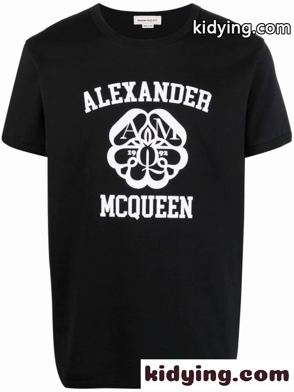 ベーシック カジュアル プリント クルーネック 快適 アレキサンダー・マックイーン 半袖Tシャツ コピー トップス ブラック-2