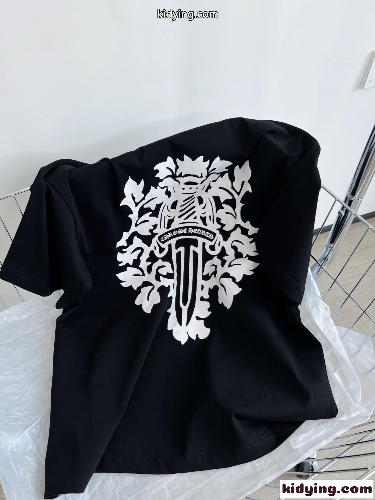 体型カバー ゆったり クルーネック カジュアル 着心地いい クロムハーツ 半袖Tシャツ コピー 男女兼用 ファッション-2