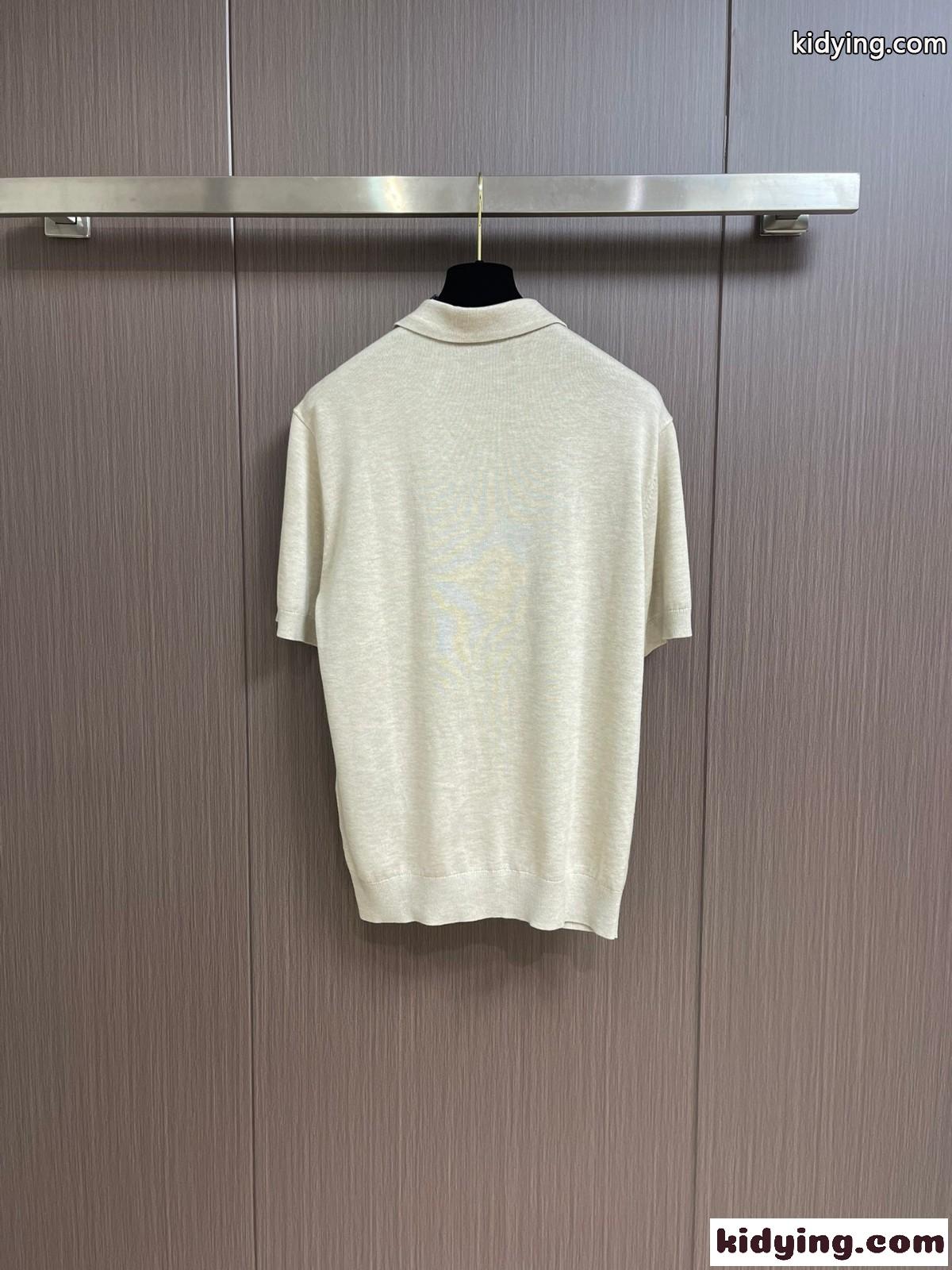 洗練された ロゴ刺繍 ニットポロシャツ プラダ ニット コピー 春夏 ベージュ-1