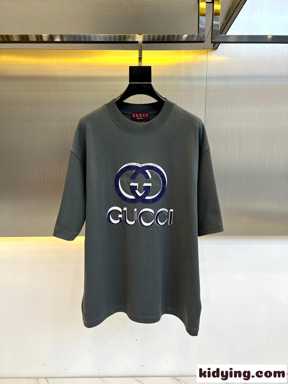 コットンジャージ リラックス 半袖Tシャツ グッチ Tシャツ コピー グレー-0