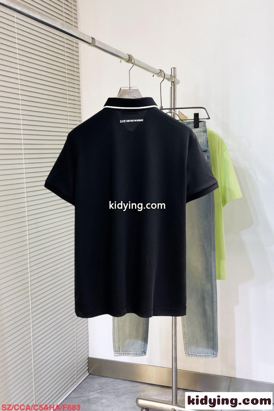 シンプル 洗練された 半袖 ポロシャツ アルマーニ Tシャツ 偽物 ブラック-1