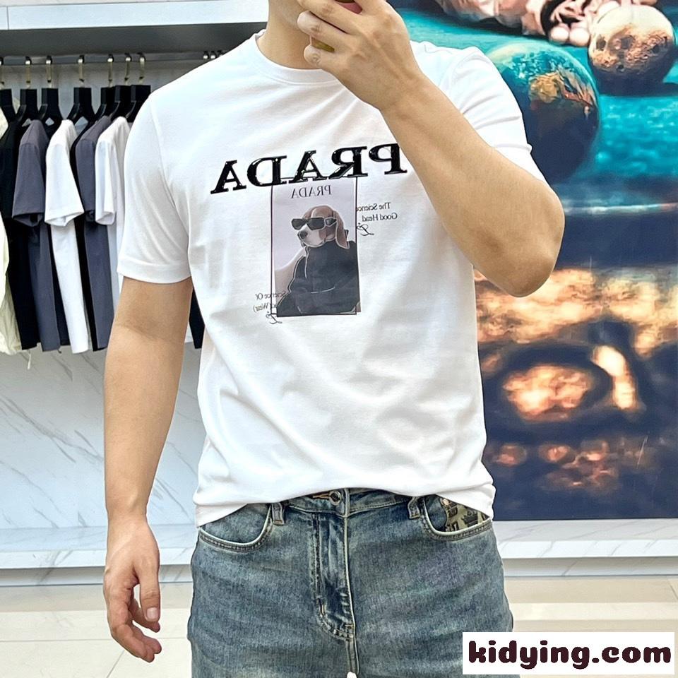 お洒落 プリント クルーネック プラダ Tシャツ コピー 半袖Tシャツ ホワイト-2