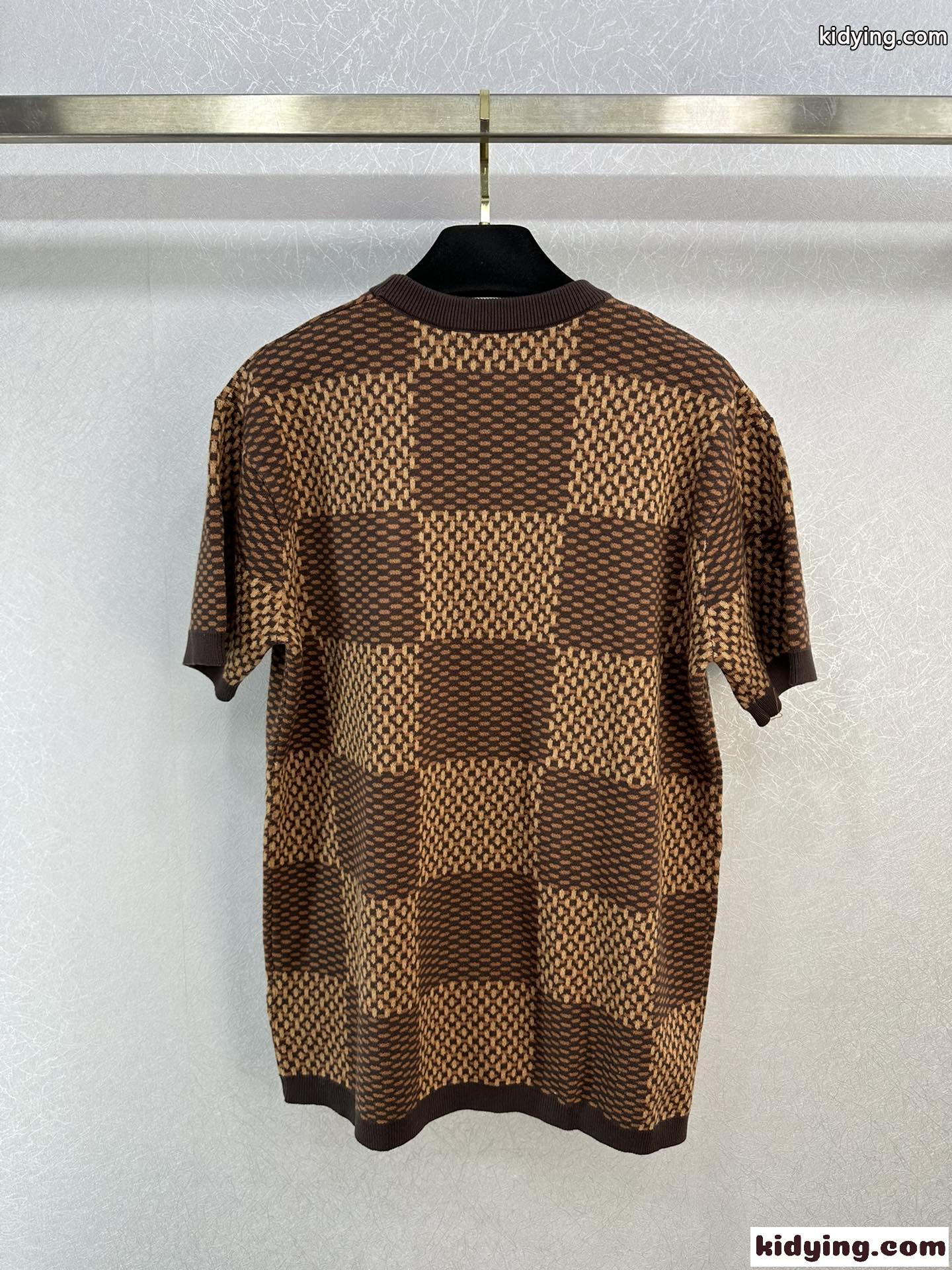 コットン ダミエ クルーネック 半袖Tシャツ ルイ・ヴィトン Tシャツ コピー メンズ-3