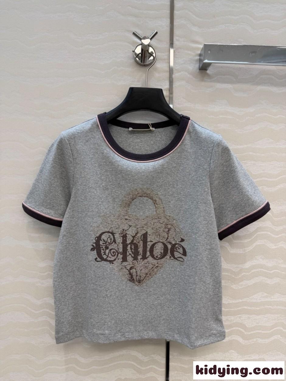 クロエ 半袖Tシャツ コピー プリント コットン クルーネック Tシャツ-0