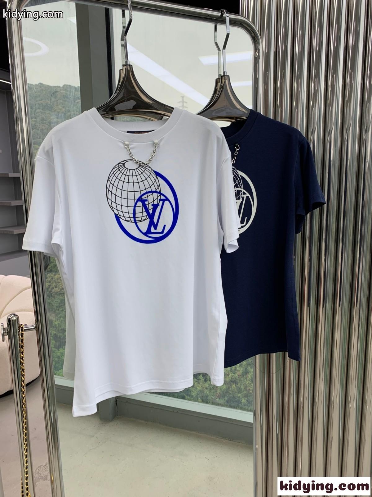 シンプル 春夏 新作 ルイ・ヴィトン Tシャツ コピー 半袖 トップス 定番 人気 ロゴ コットン ユニセックス-0