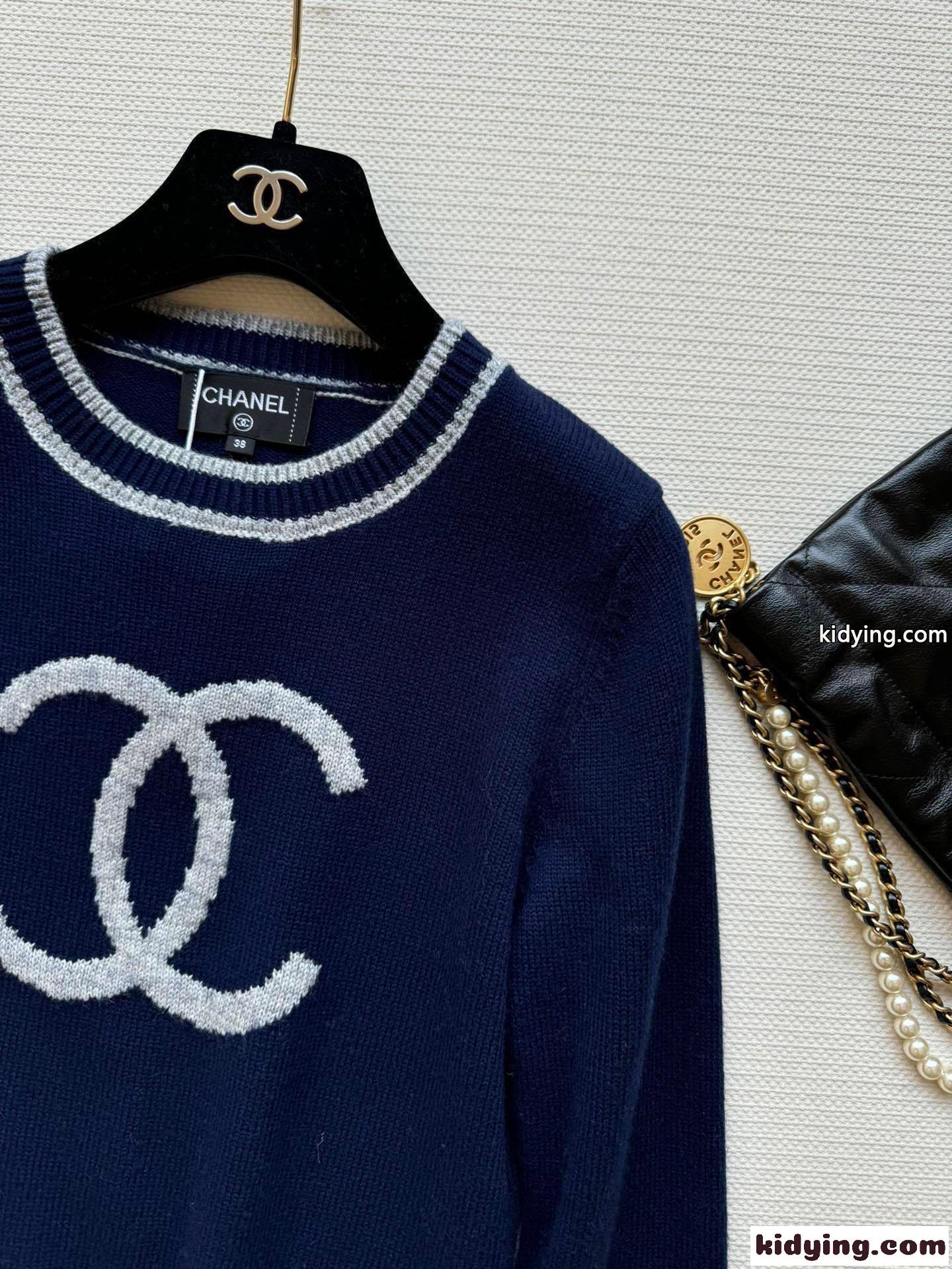 CCロゴ ロングスリーブ カシミヤ ニット シャネル セーター コピー ネイビー-2