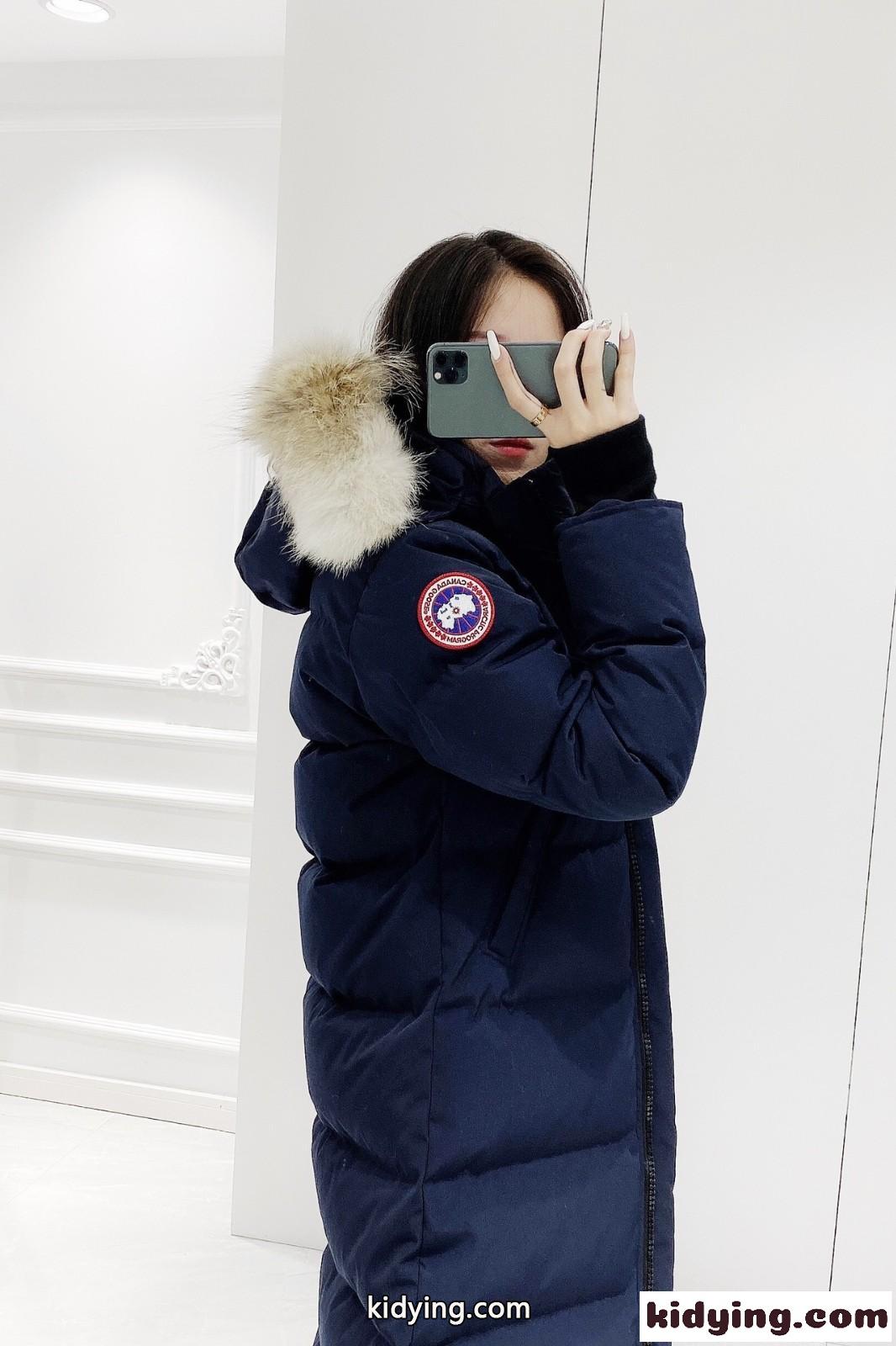 カナダグース 女性用ダウンジャケット コピー ネイビー 2021秋冬新作 ロングタイプ 保温します 心地良いです 80%白いアヒル羽毛-4