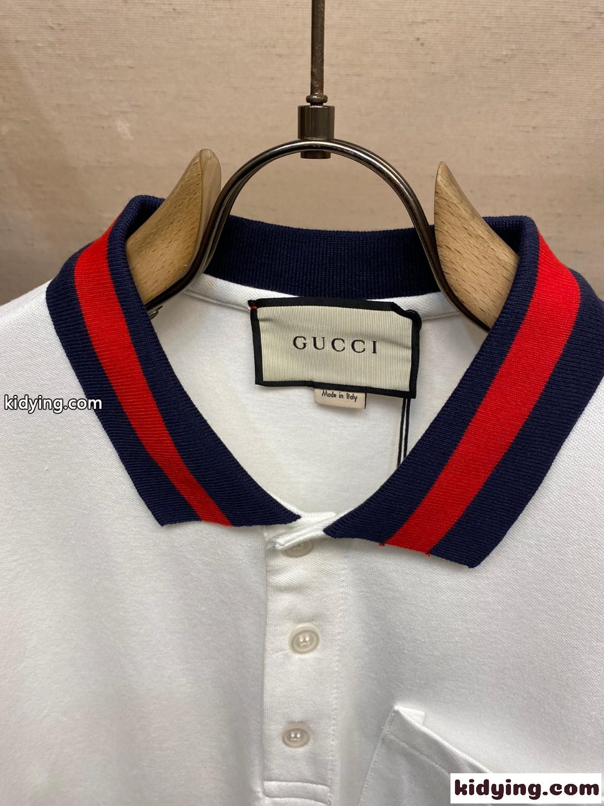 ウェブ ストライプ カラー(襟)付き半袖 ポロシャツ グッチ Tシャツ コピー ホワイト-2
