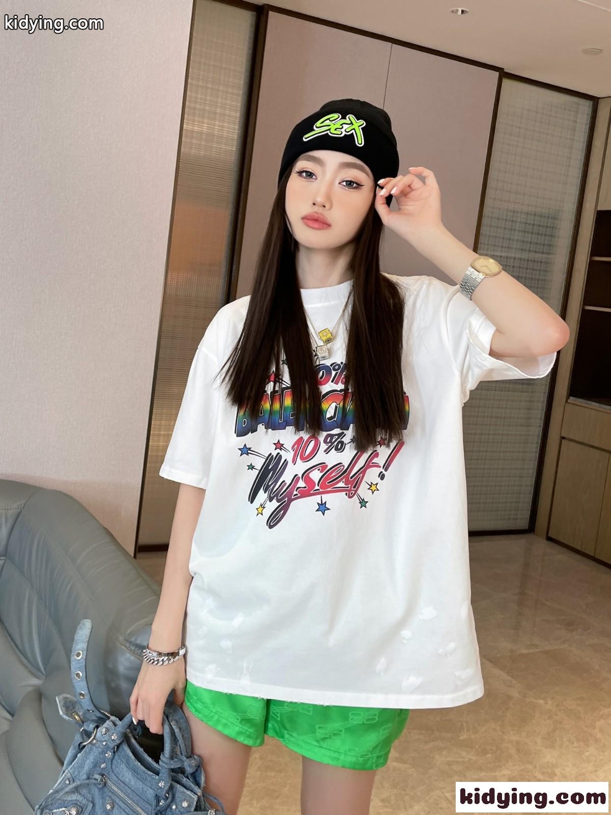 ユニセックス オーバーサイズ プリント バレンシアガ 半袖tシャツ コピー クルーネック 体型カバー-4