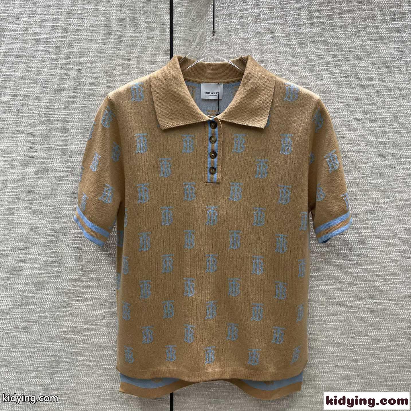 モノグラム ウールブレンド 半袖 ポロシャツ バーバリー Tシャツ コピー レディース-2