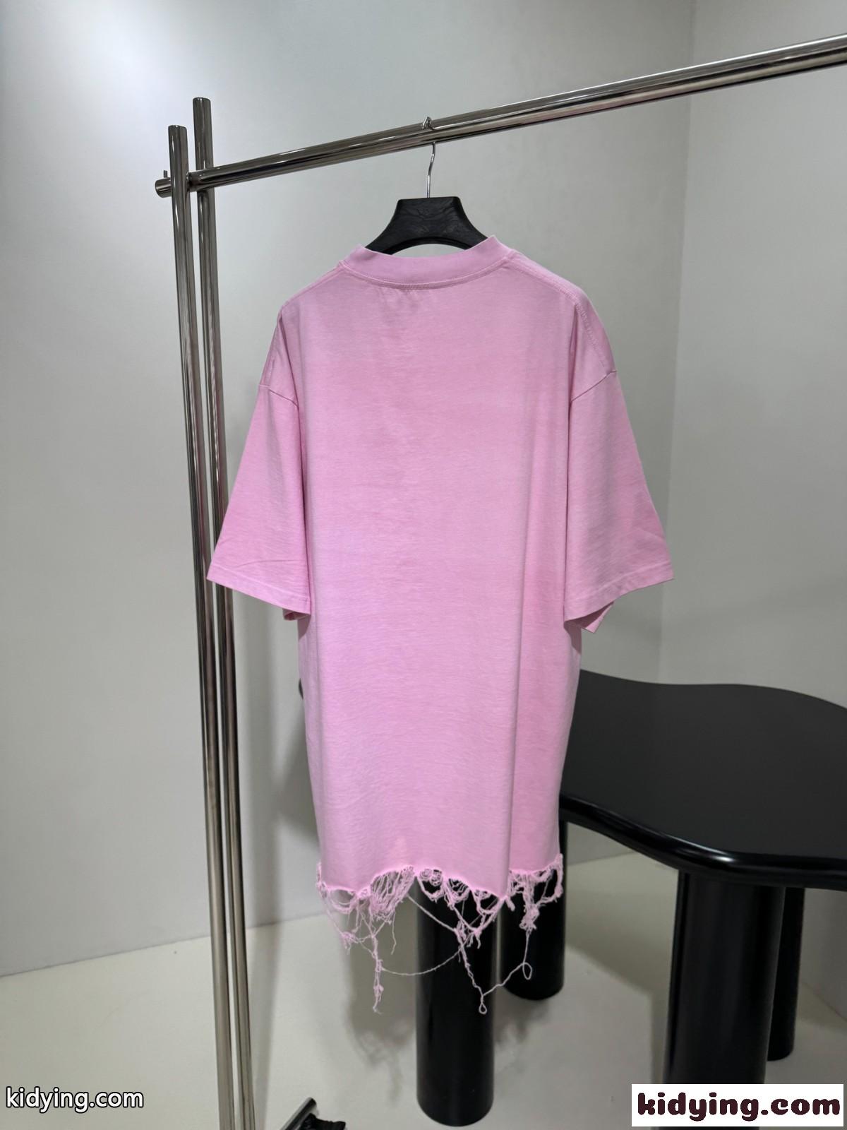 カジュアル オーバーサイズ 刺繍入り バレンシアガ Tシャツ コピー ピンク-1
