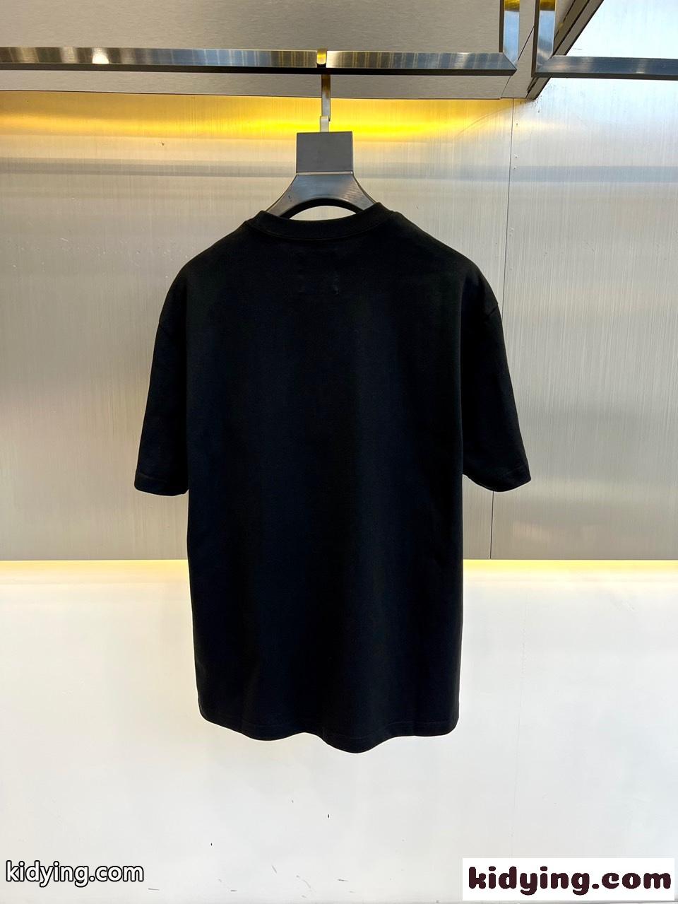 シンプル おしゃれ ロゴ 刺繍 クルーネック ジバンシィ Tシャツ コピー コットン 半袖 ブラック-3
