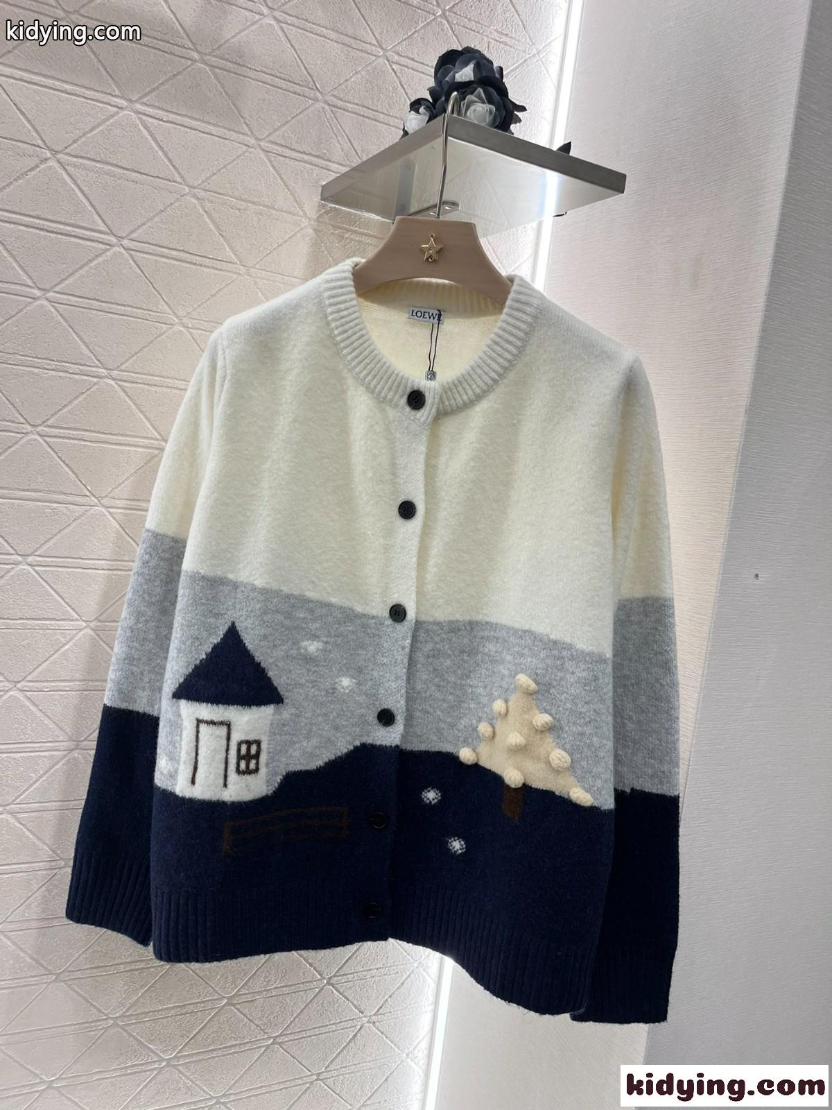 お洒落 可愛い ロエベ ニット コピー クルーネック ニットカーディガン-2