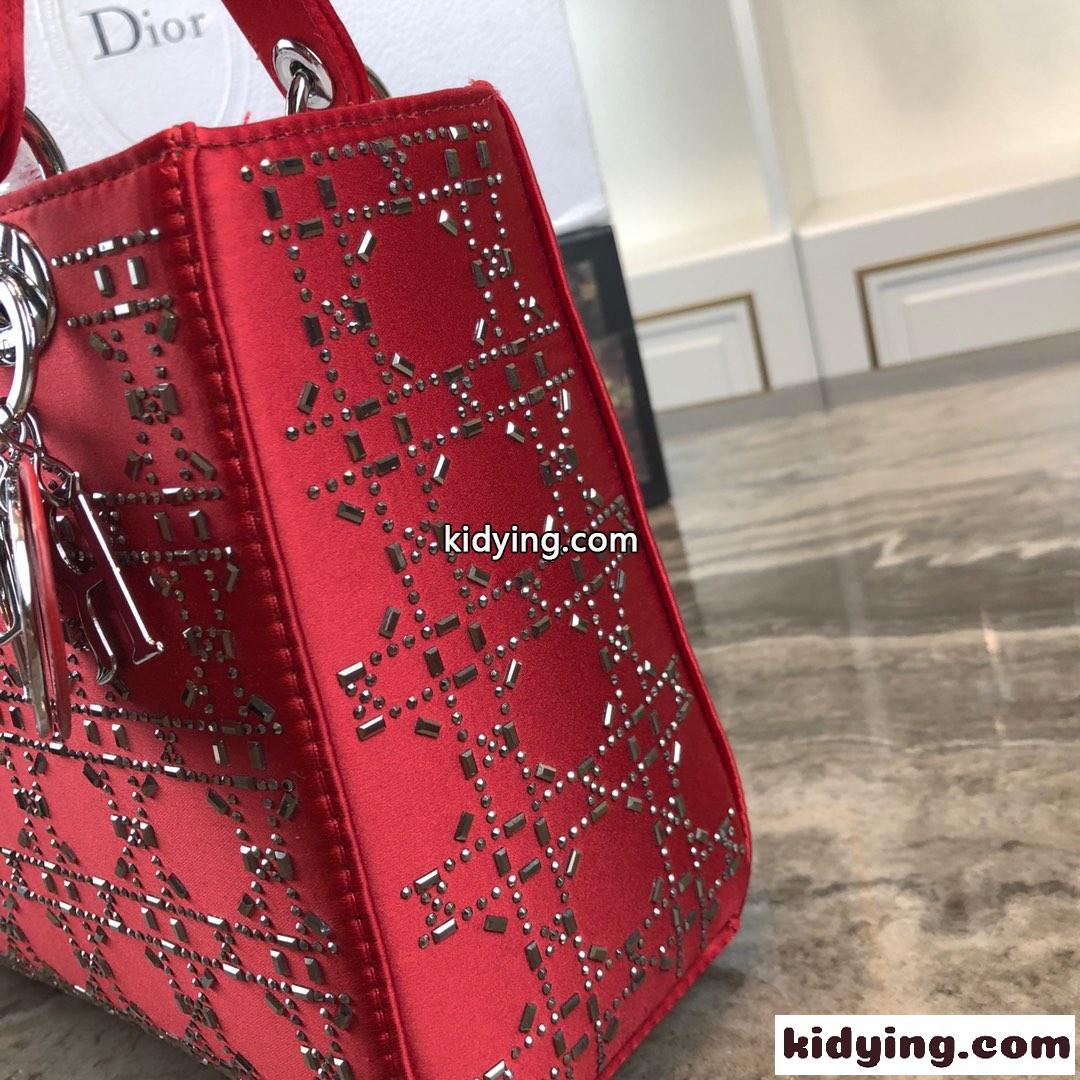 大人気 LADY DIOR カナージュ サテン ハンドバッグ クリスチャン・ディオール バッグ コピー レッド-0